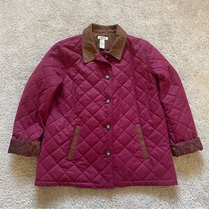 Orvis Quilted Barn Quilted Coat Jacket Corduroy Collar Trim Button size L